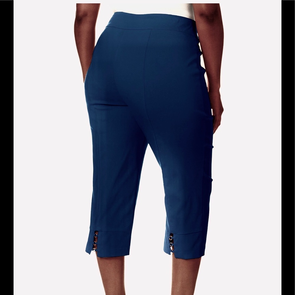 Zac & Rachel NEW Capri Ring Detail Pull On Crop Pants Crops Stretch Blue Plus 24